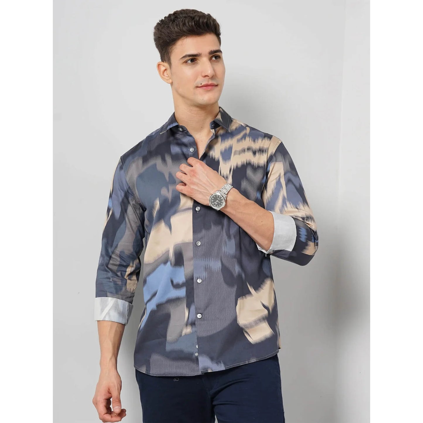 Grey Abstract Print Cotton Shirt