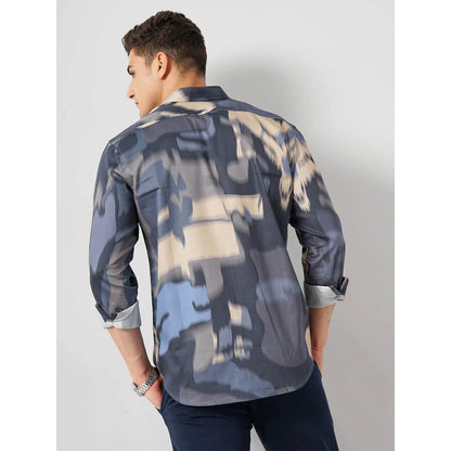 Grey Abstract Print Cotton Shirt