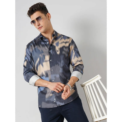 Grey Abstract Print Cotton Shirt