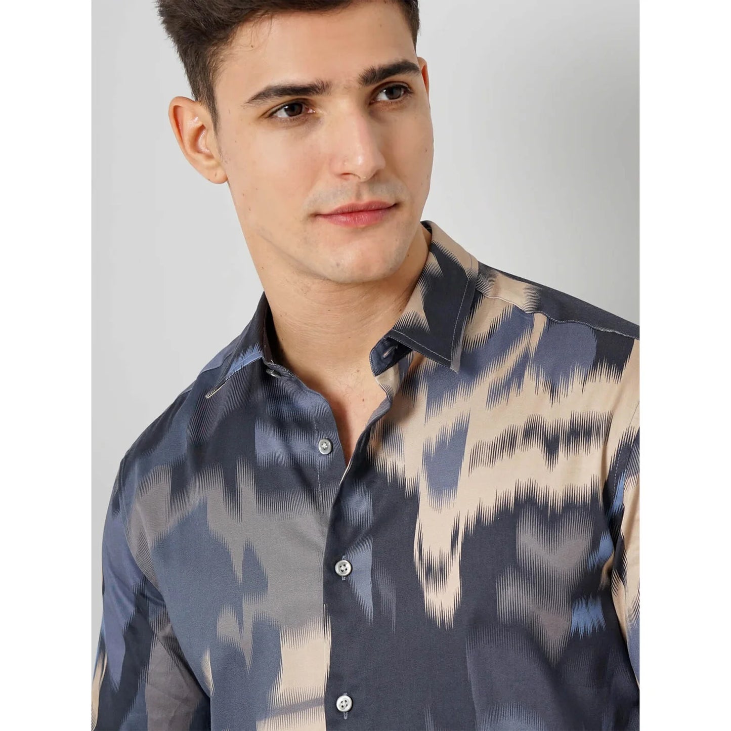 Grey Abstract Print Cotton Shirt