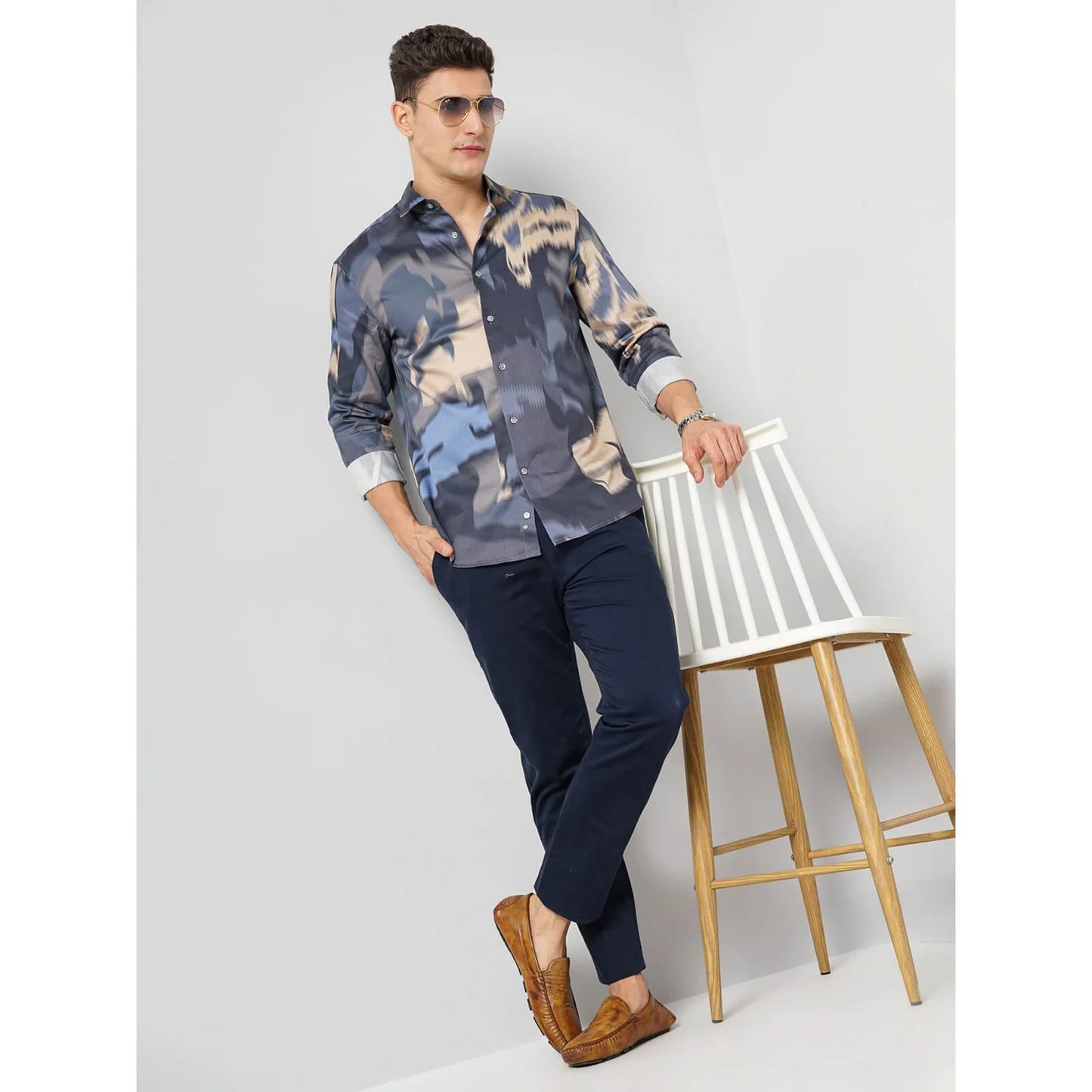 Grey Abstract Print Cotton Shirt