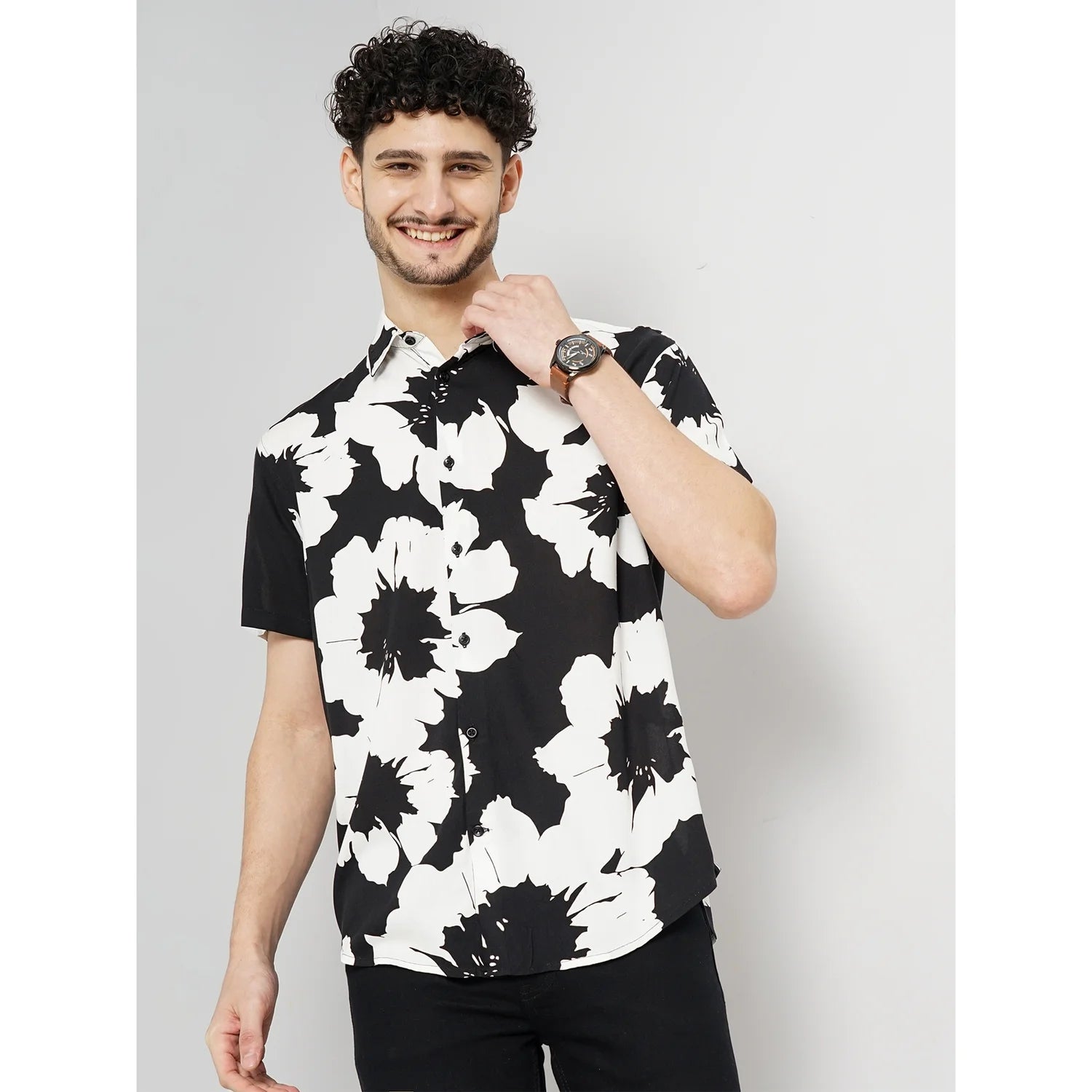 Black Floral Viscose Shirt