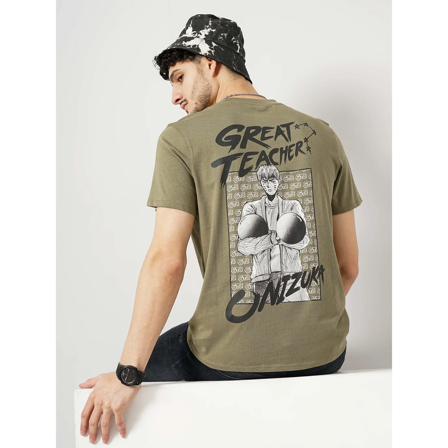 G.T.O. - Khaki Printed Cotton T-Shirt