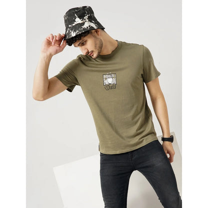 G.T.O. - Khaki Printed Cotton T-Shirt