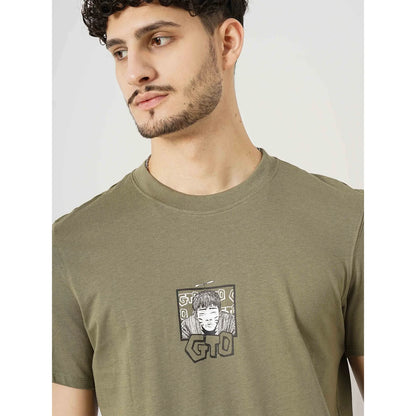 G.T.O. - Khaki Printed Cotton T-Shirt