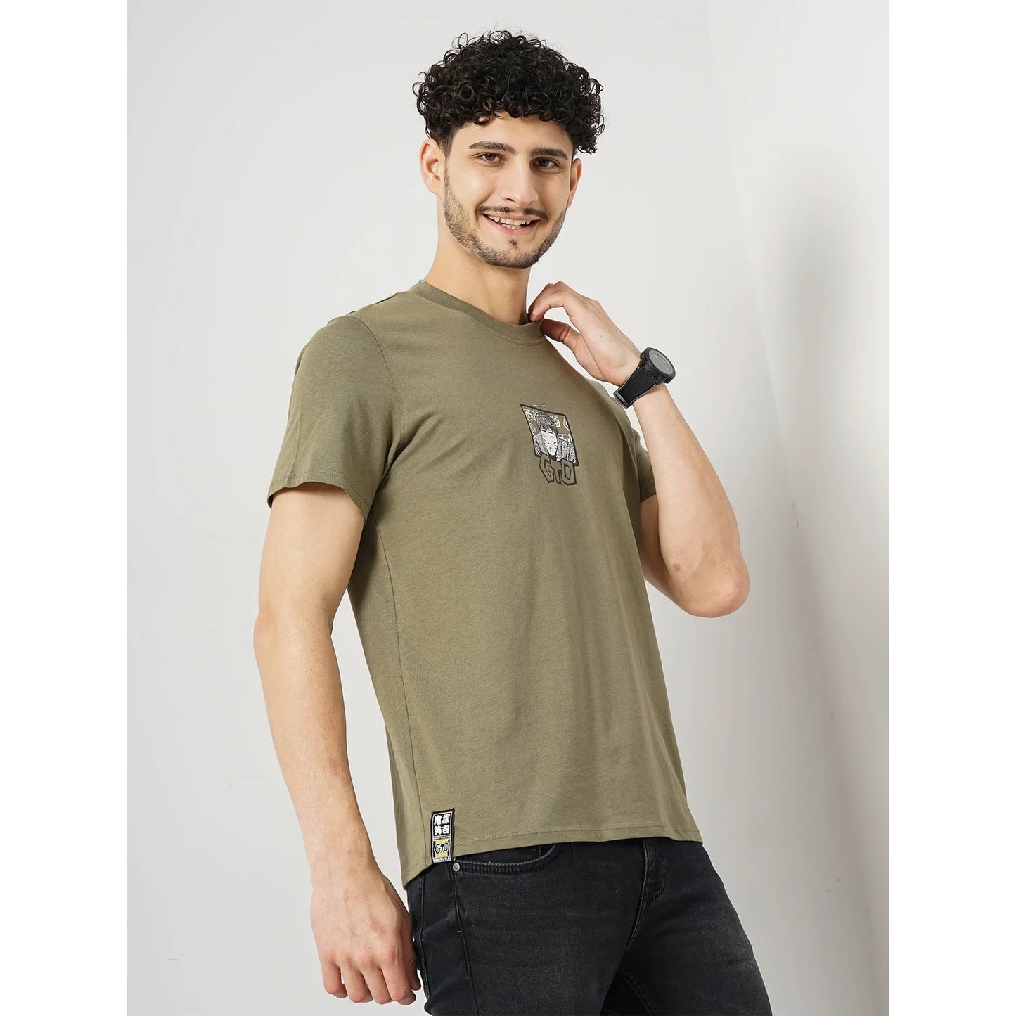 G.T.O. - Khaki Printed Cotton T-Shirt