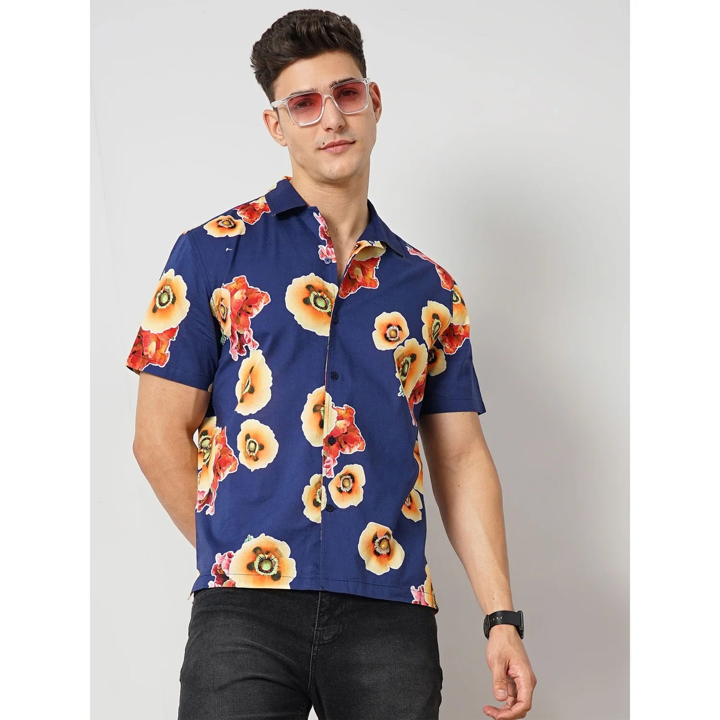 Blue Floral Cotton Shirt