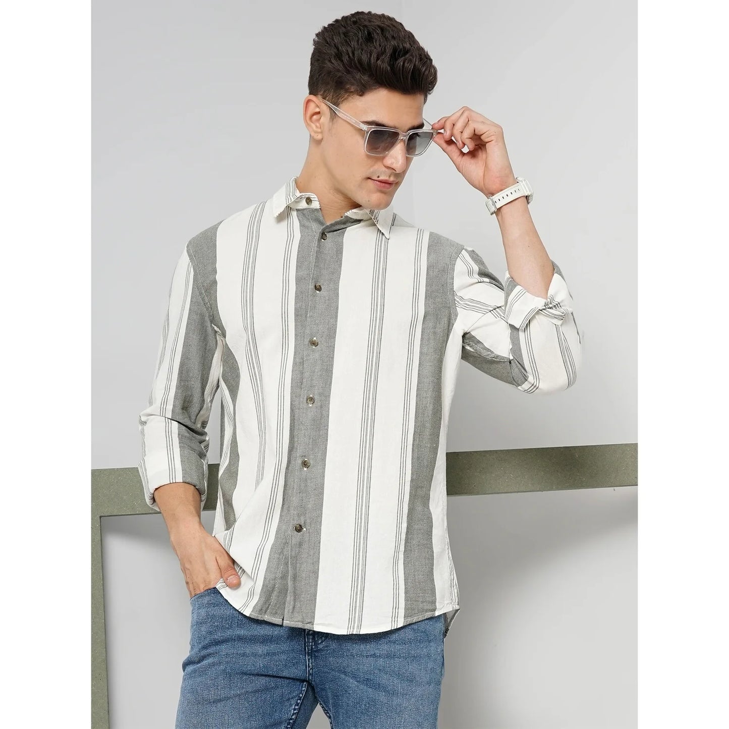 Cream Striped Linen Shirt