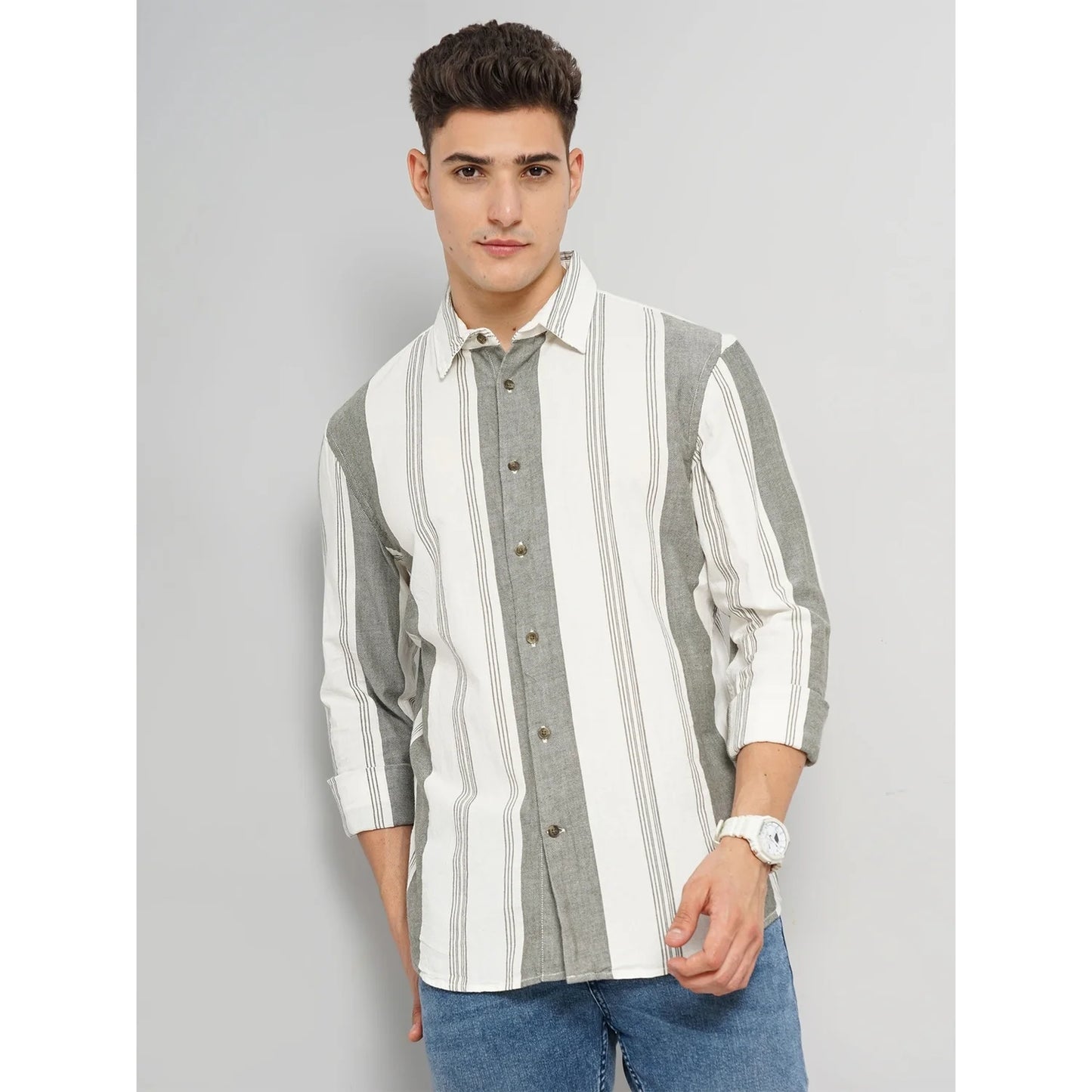 Cream Striped Linen Shirt