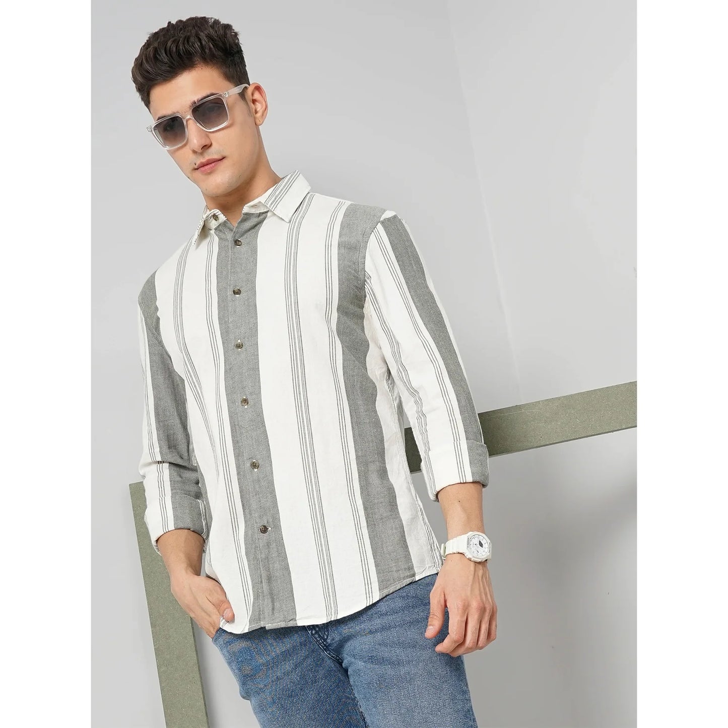 Cream Striped Linen Shirt