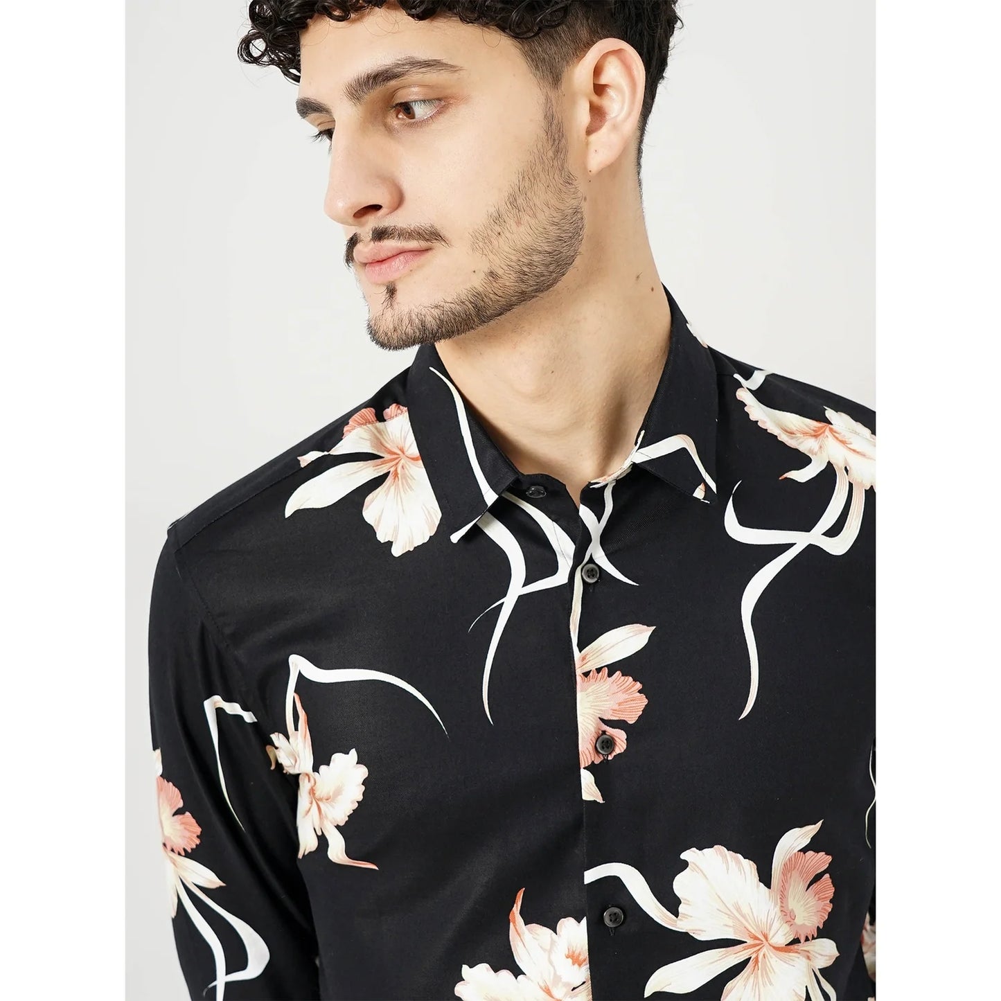 Black Floral Cotton-Blend Shirt