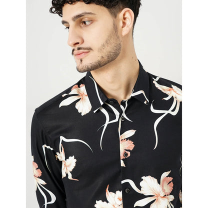 Black Floral Cotton-Blend Shirt