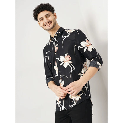 Black Floral Cotton-Blend Shirt