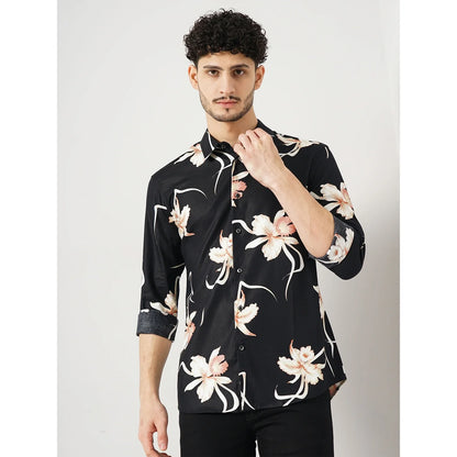 Black Floral Cotton-Blend Shirt