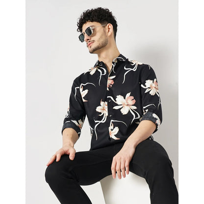 Black Floral Cotton-Blend Shirt