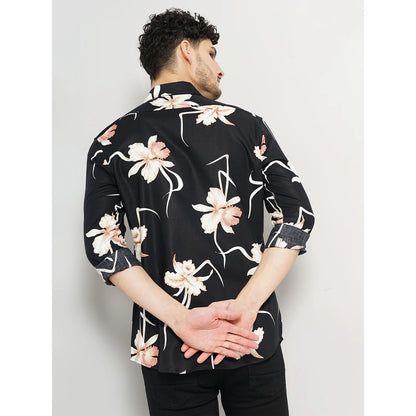 Black Floral Cotton-Blend Shirt