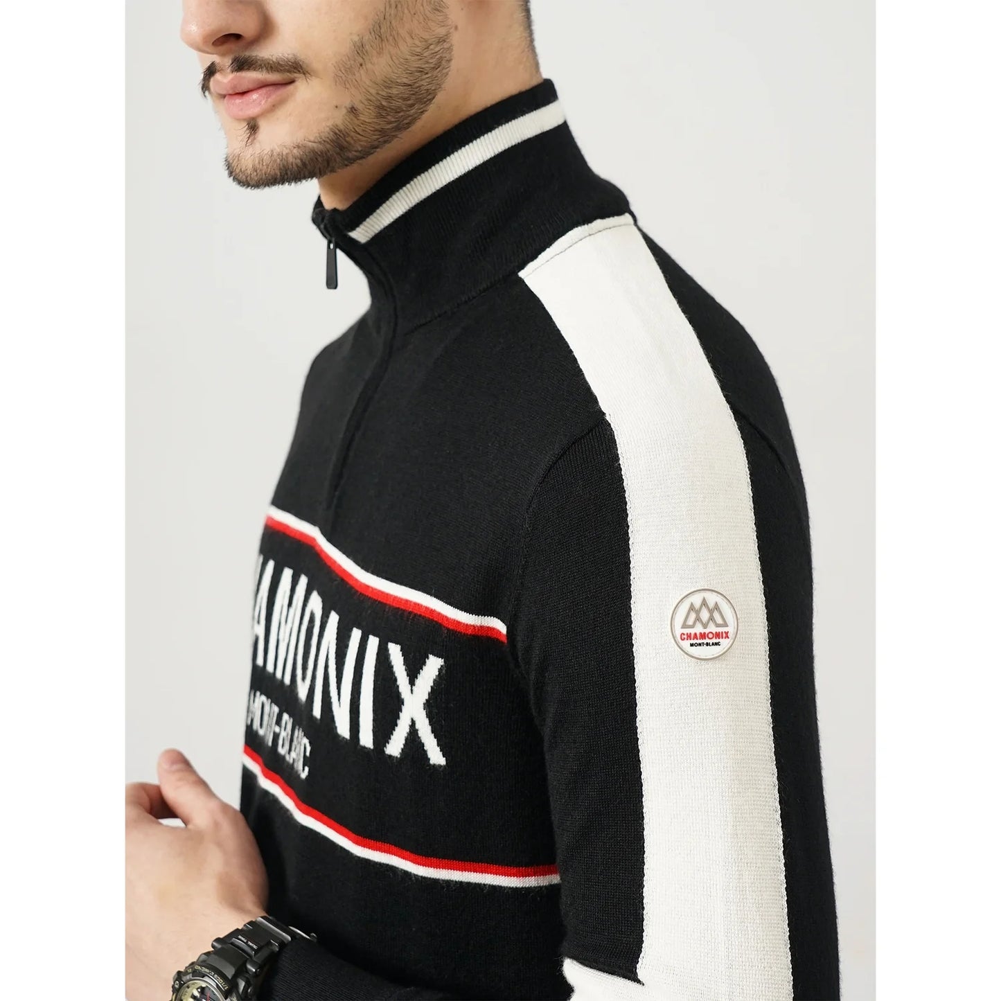 Chamonix - Black Printed Wool Blend Sweatshirt