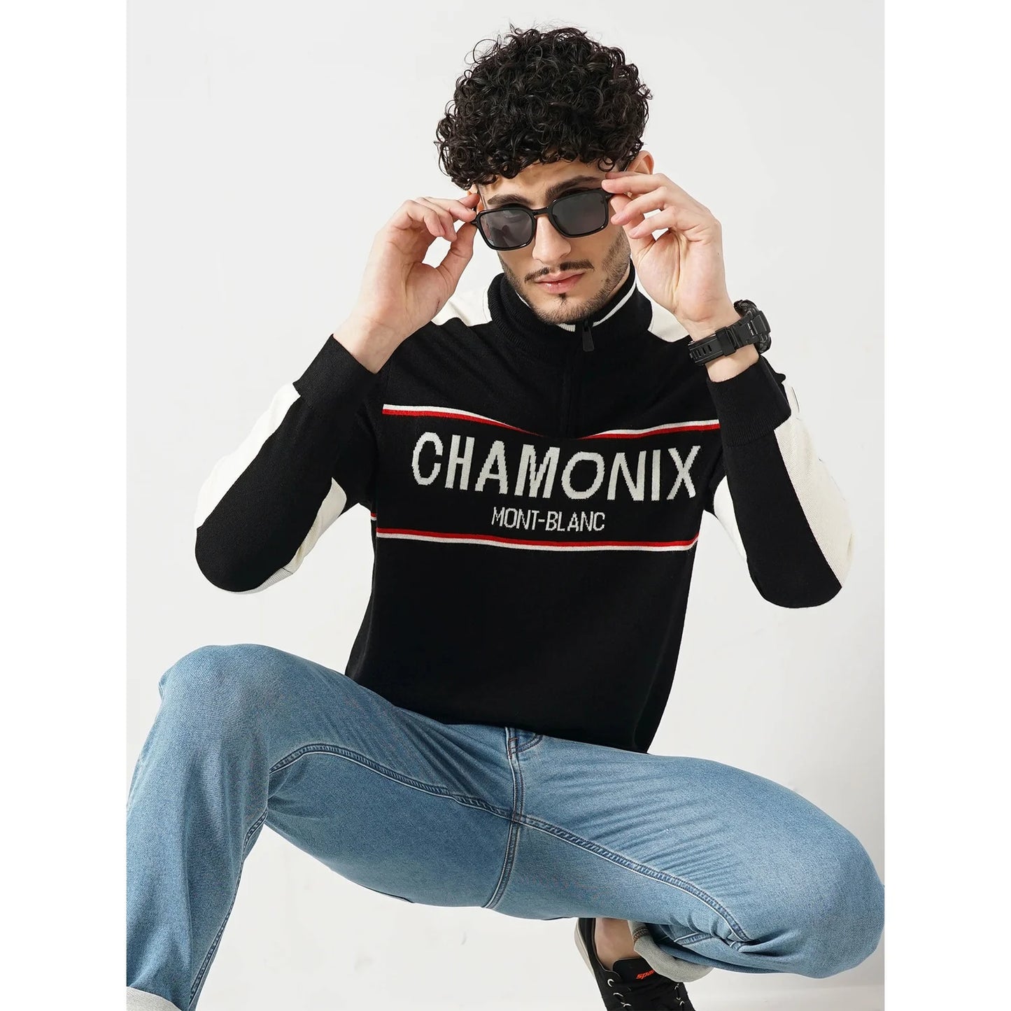 Chamonix - Black Printed Wool Blend Sweatshirt