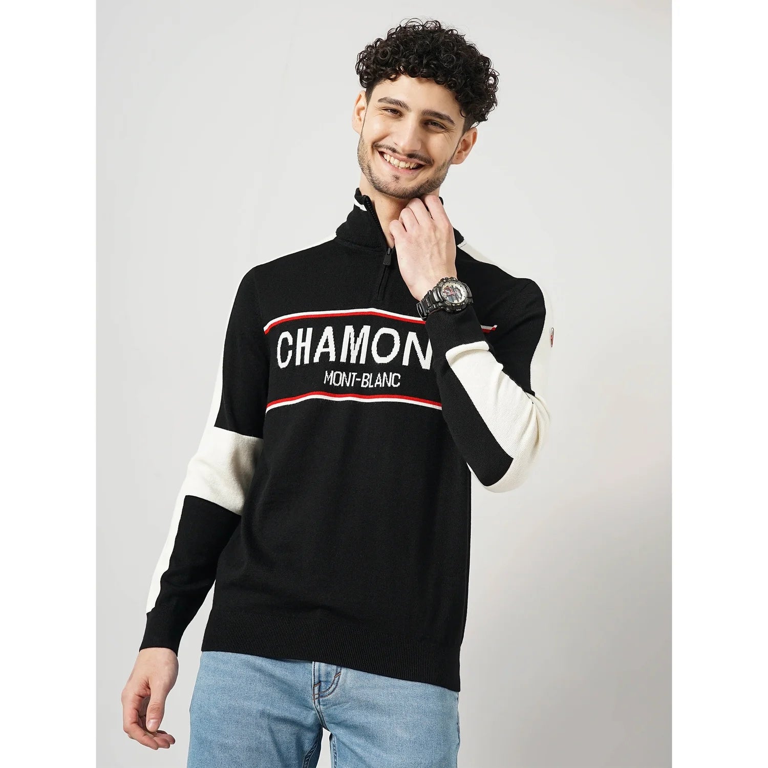 Chamonix - Black Printed Wool Blend Sweatshirt