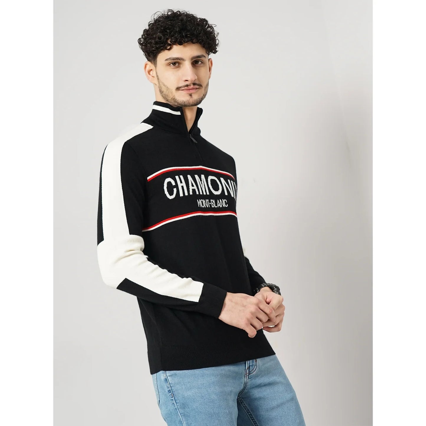 Chamonix - Black Printed Wool Blend Sweatshirt