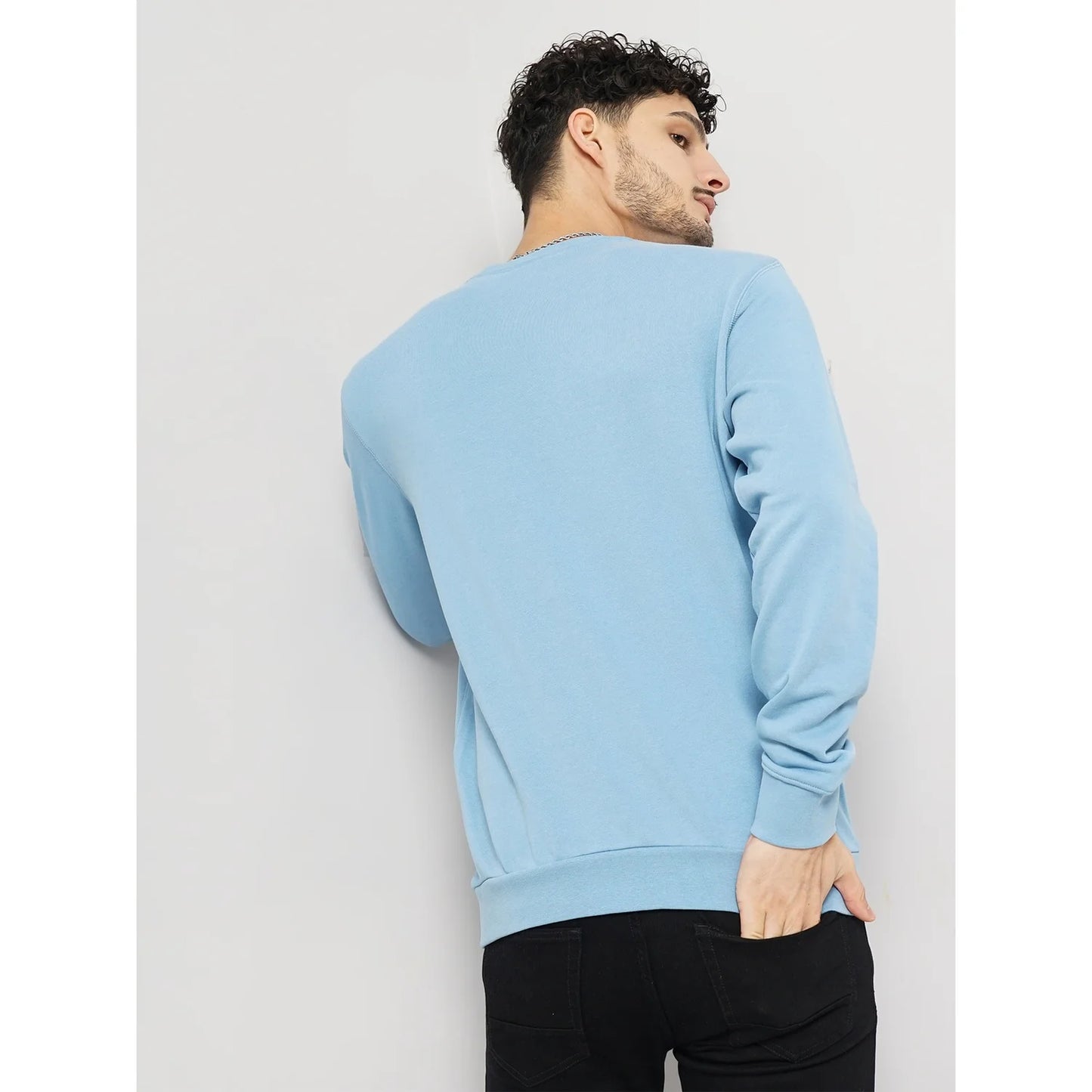 Blue Solid Cotton Sweater