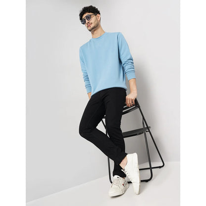 Blue Solid Cotton Sweater