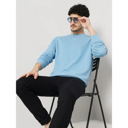 Blue Solid Cotton Sweater