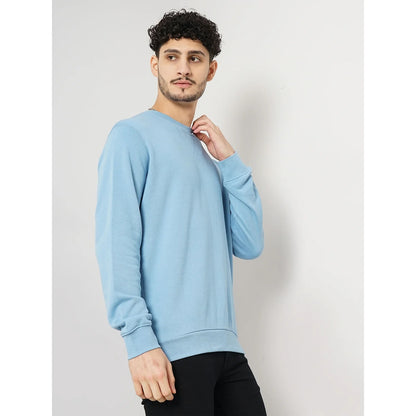 Blue Solid Cotton Sweater