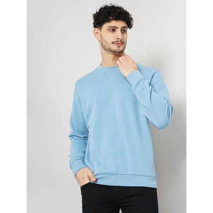 Blue Solid Cotton Sweater