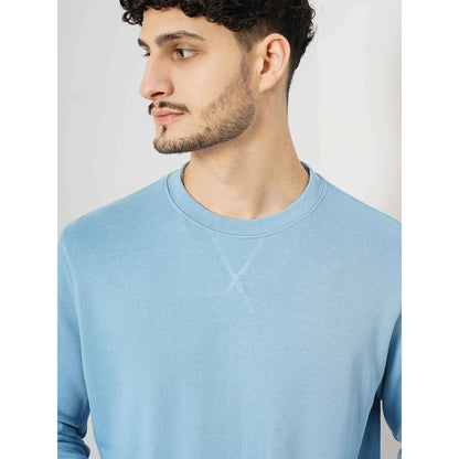 Blue Solid Cotton Sweater