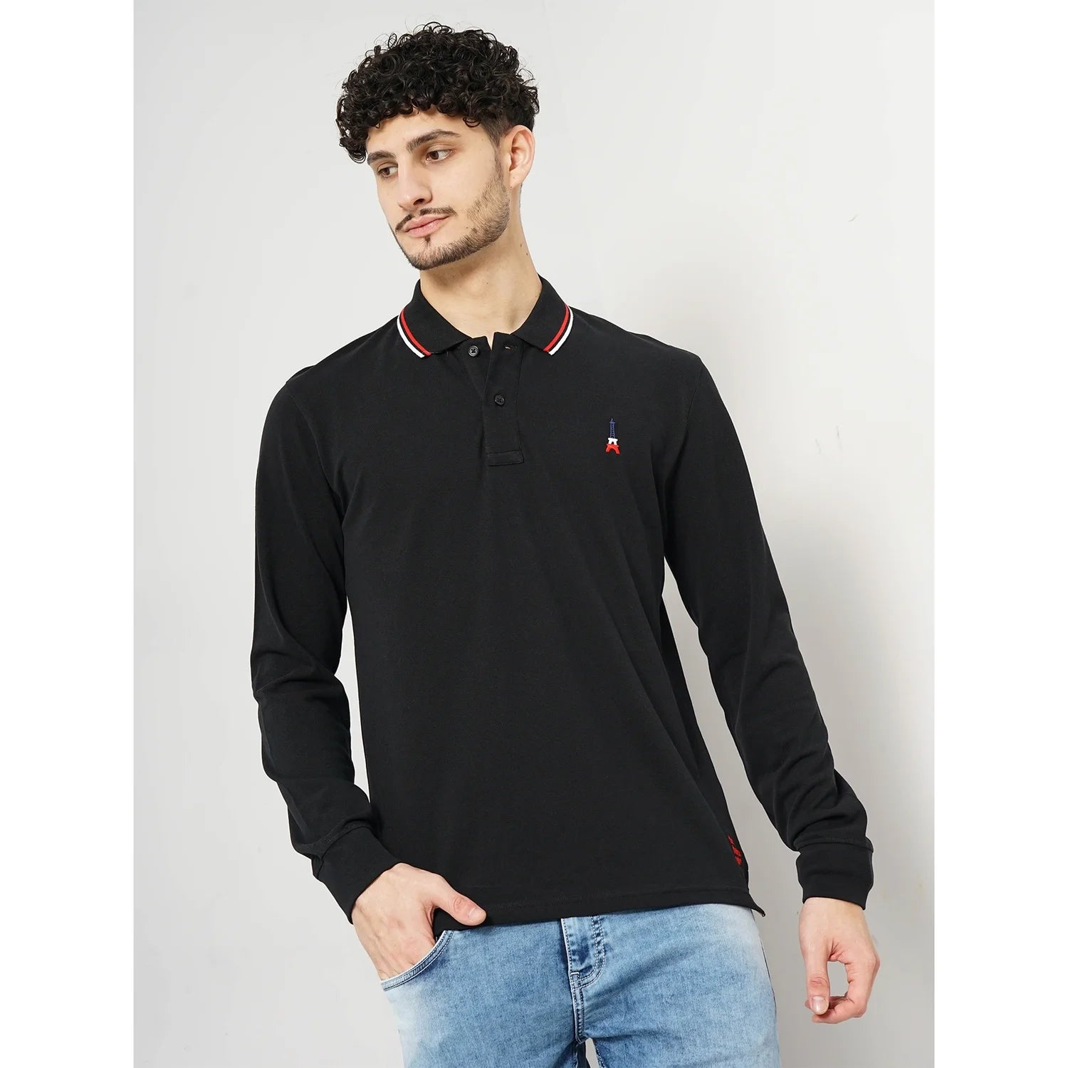 Black Solid Cotton Polo