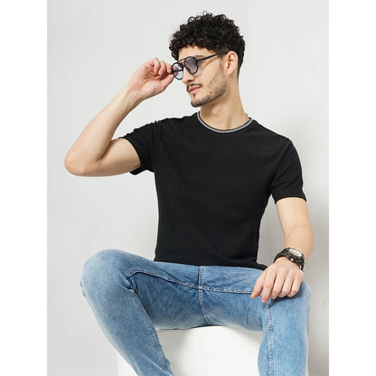 Black Solid Cotton T-shirt