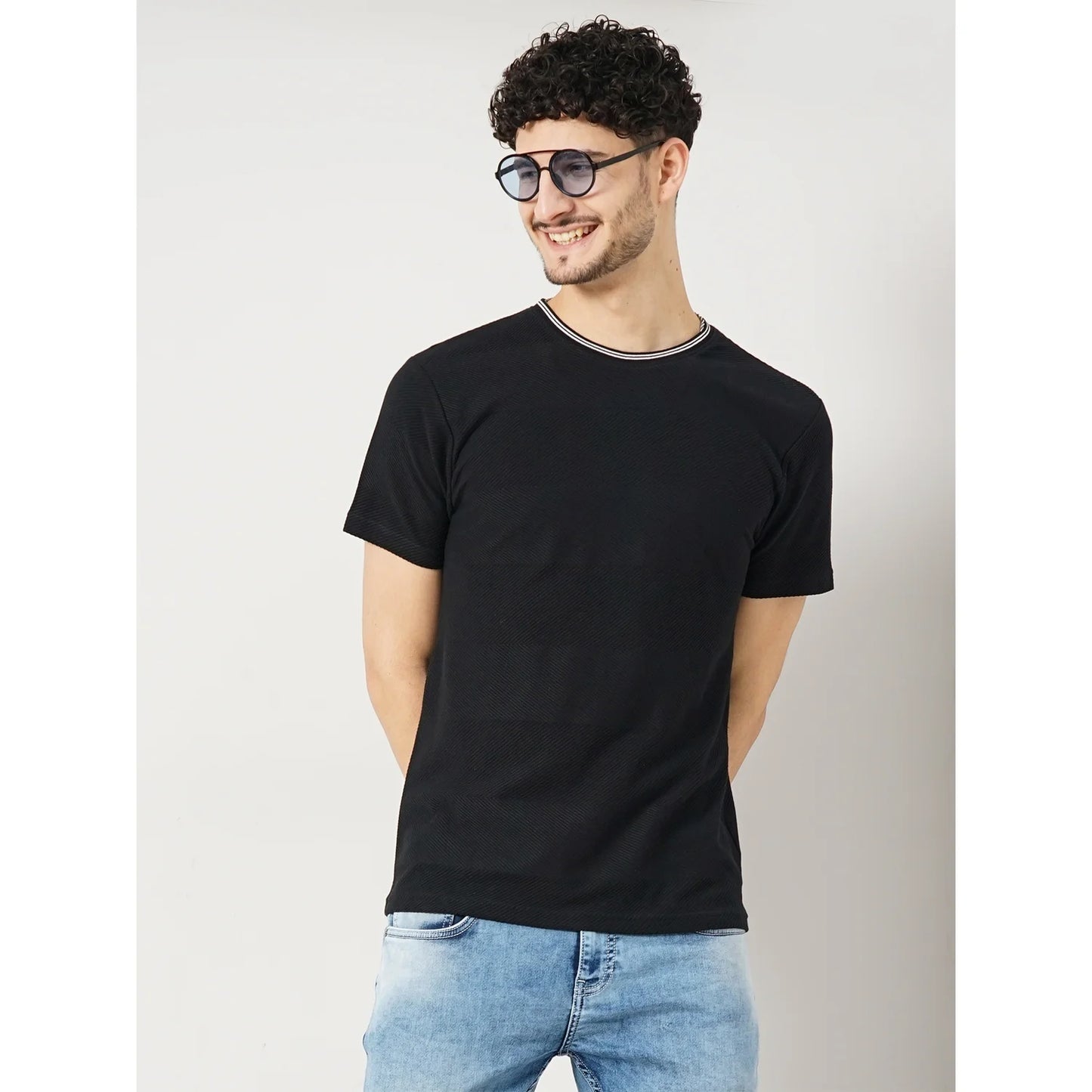 Black Solid Cotton T-shirt