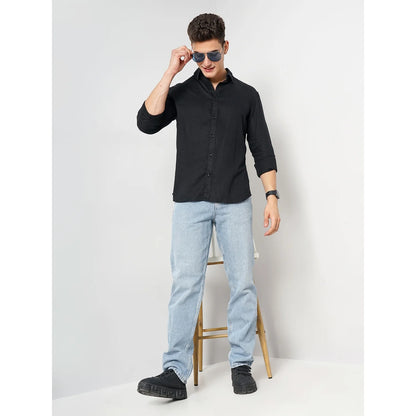 Black Solid Linen Shirt