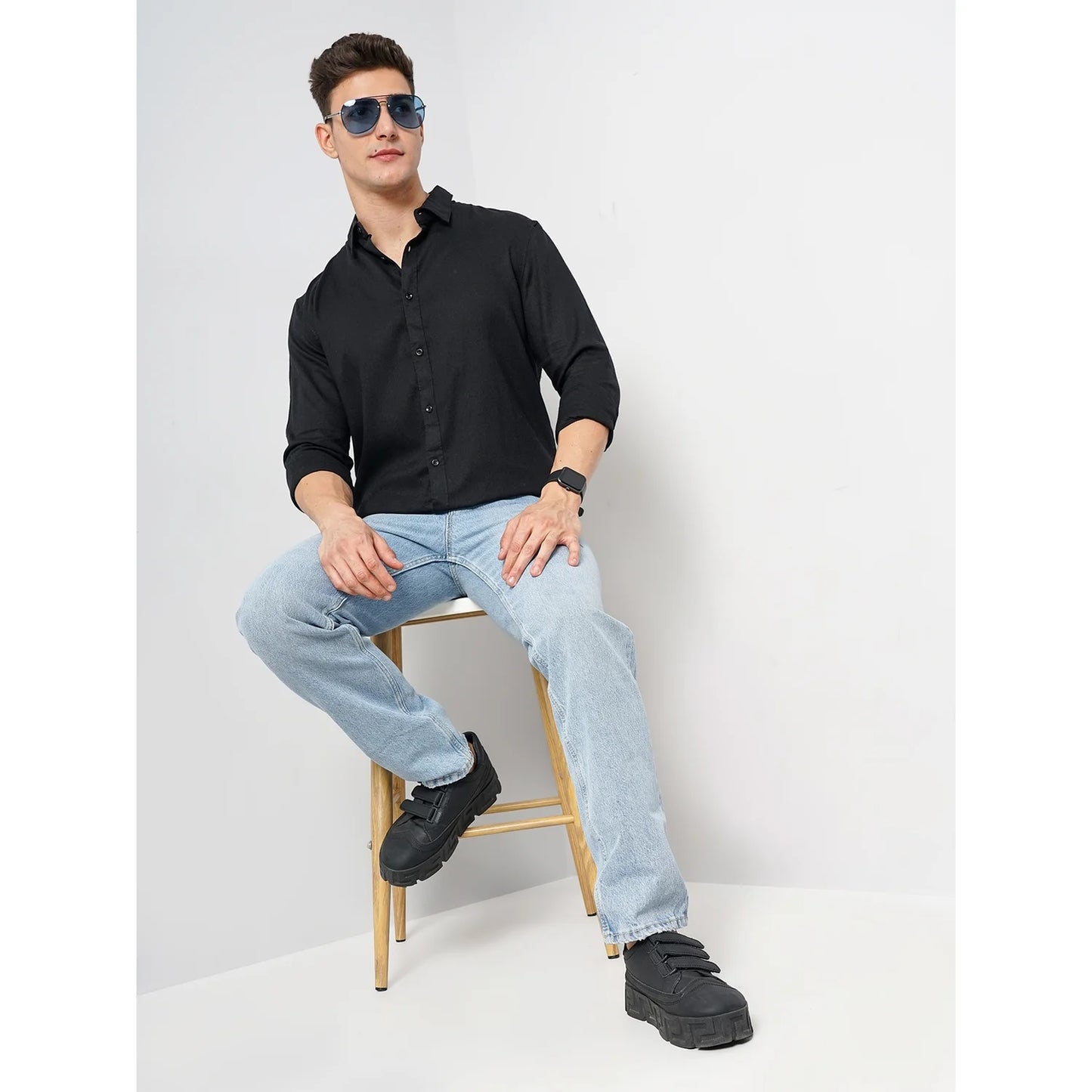 Black Solid Linen Shirt