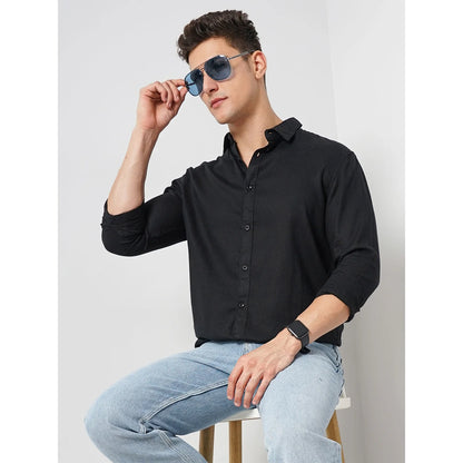 Black Solid Linen Shirt