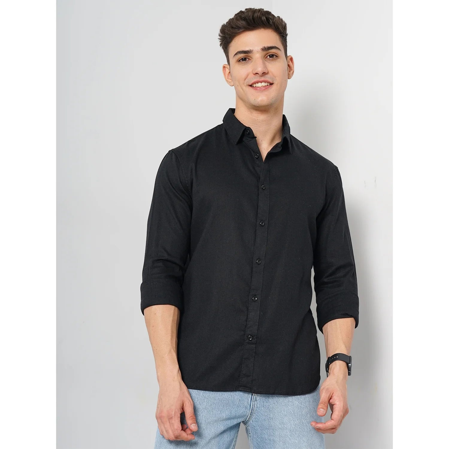 Black Solid Linen Shirt