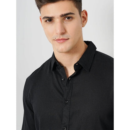 Black Solid Linen Shirt