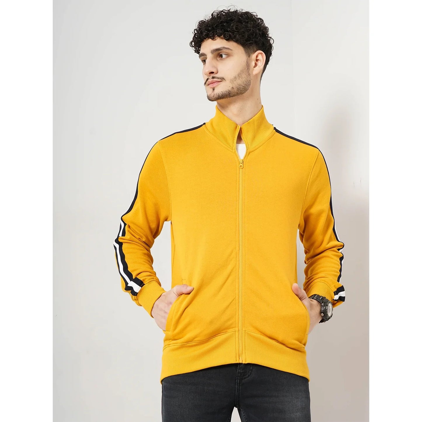 Yellow Solid Cotton Sweatshirt