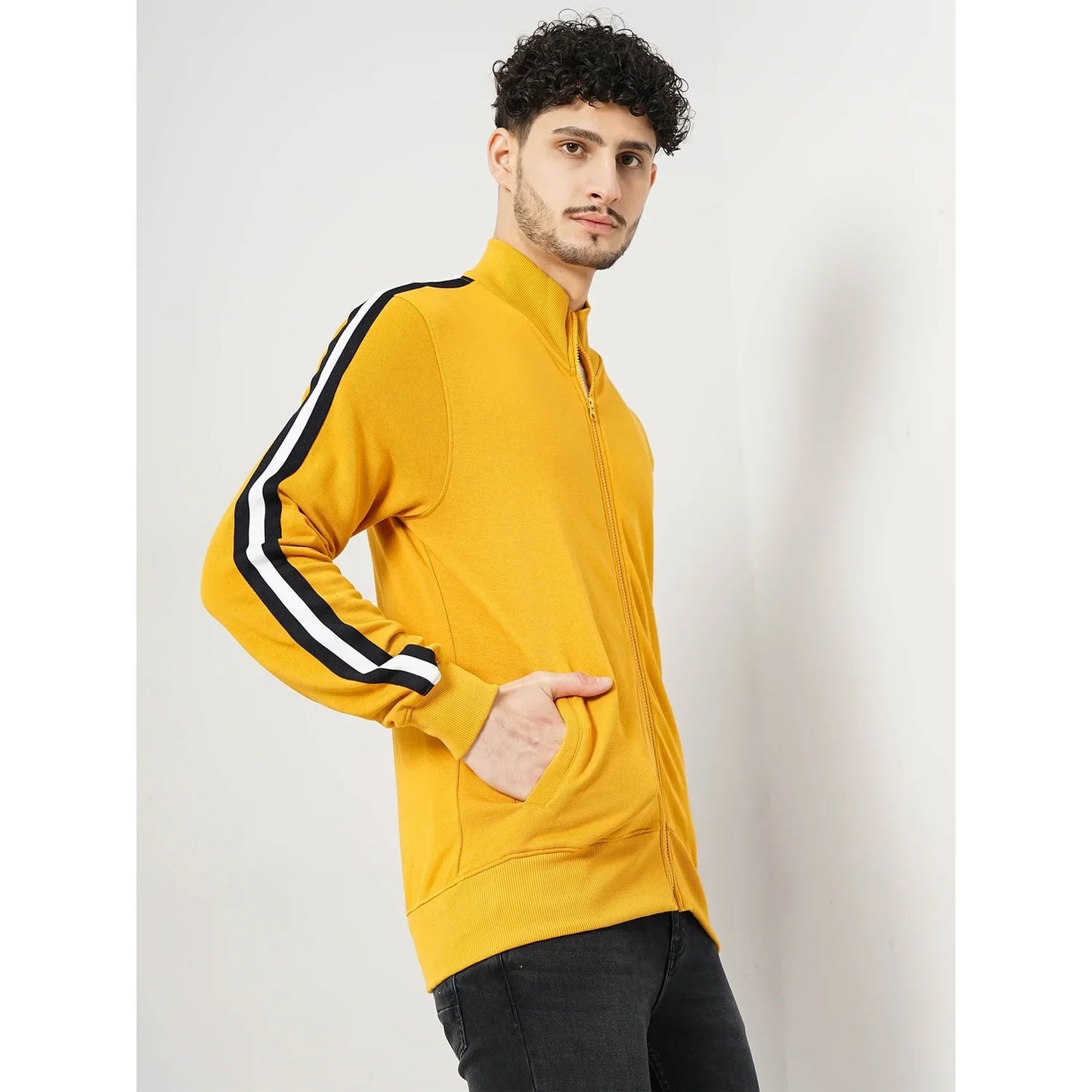 Yellow Solid Cotton Sweatshirt