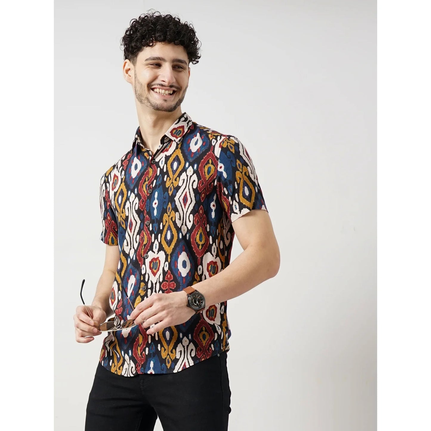 Multi Geometric Printed Viscose Shirt