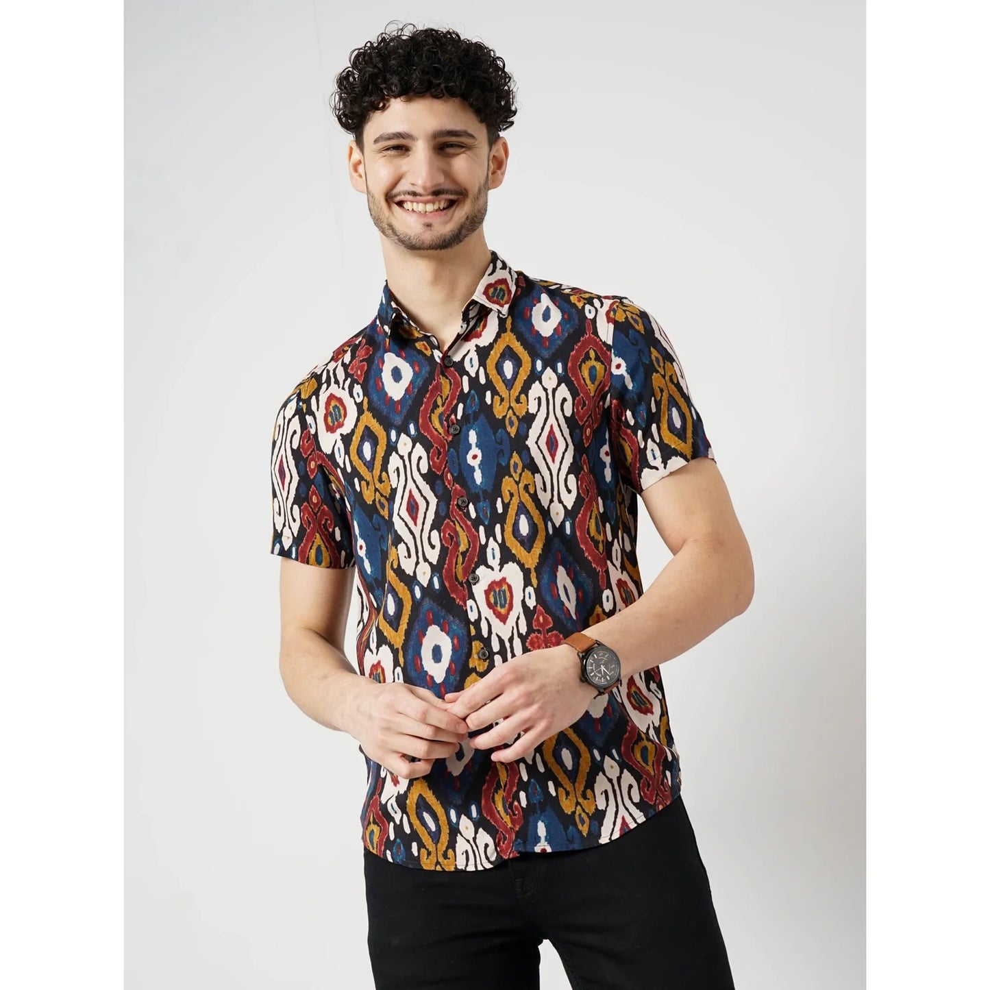 Multi Geometric Printed Viscose Shirt