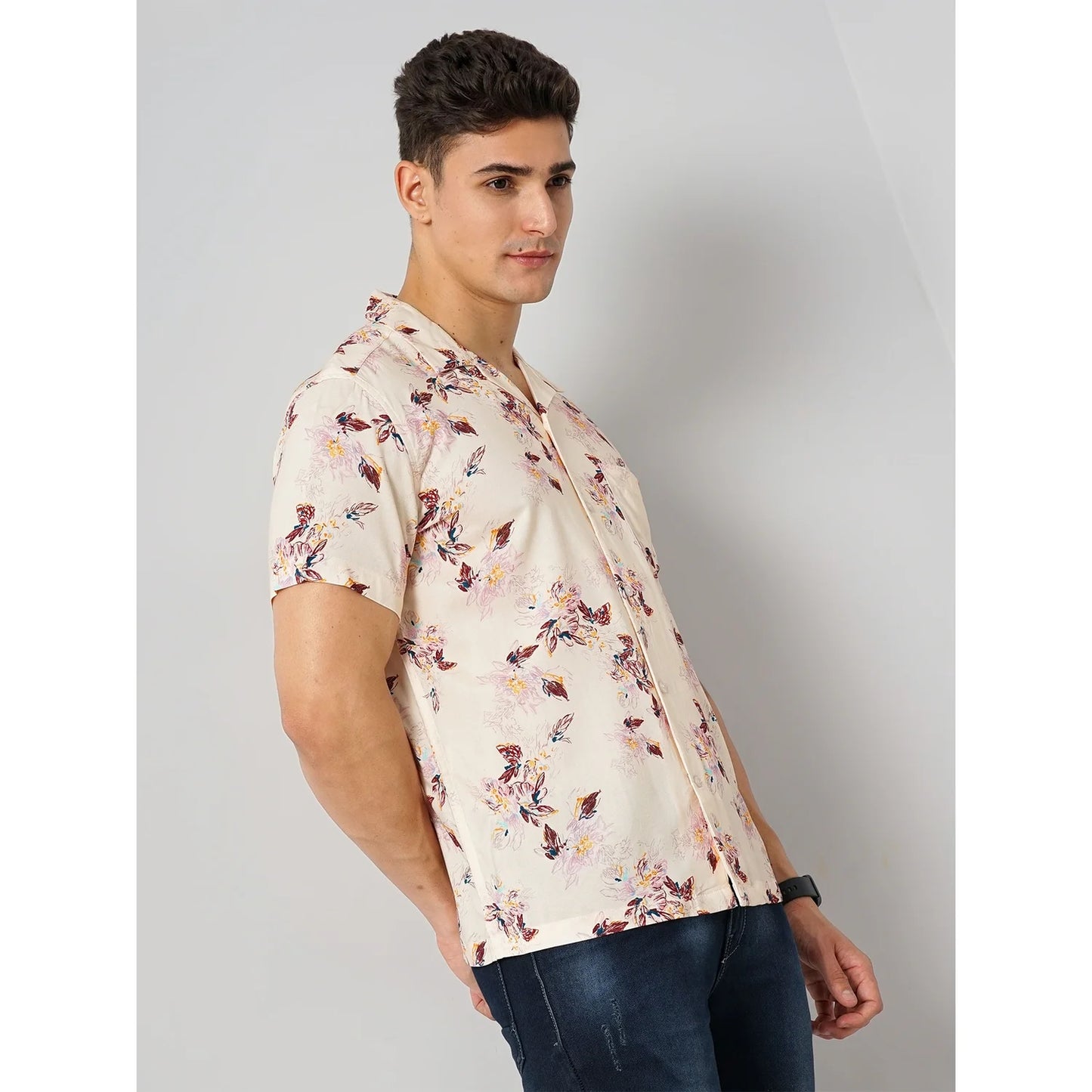 Cream Floral Viscose Shirt