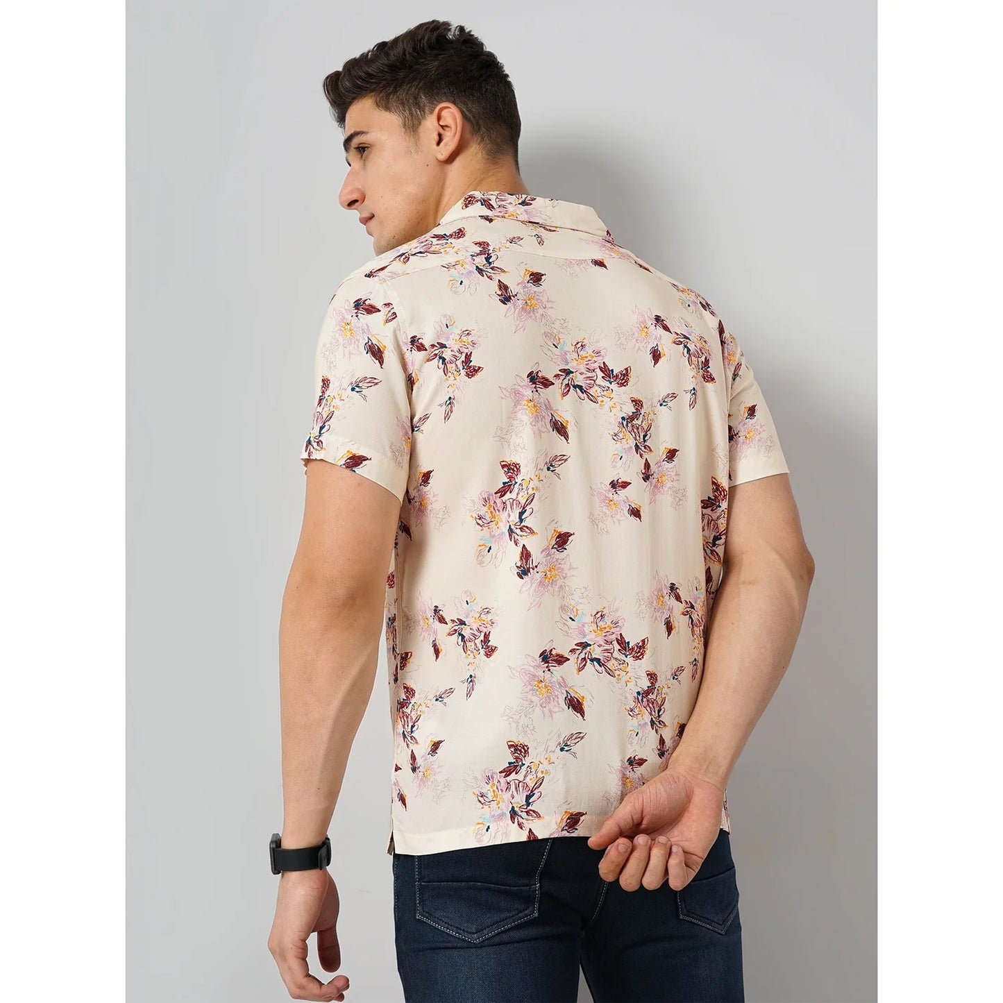 Cream Floral Viscose Shirt