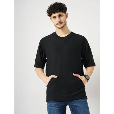 Celio* Solid Regular Fit 100% Cotton Black T-Shirt