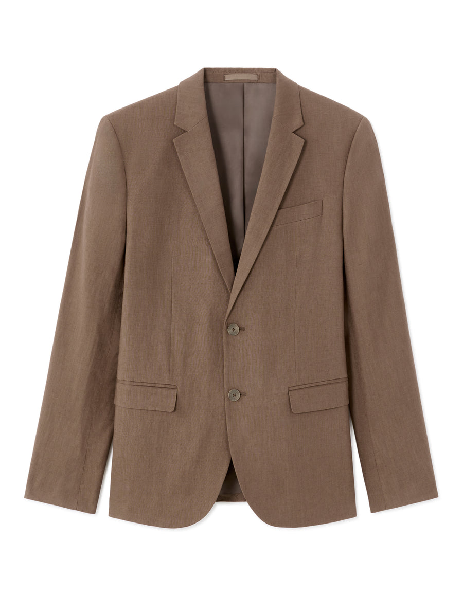 Slim Fit 100% Linen Solid Blazer - Light Brown