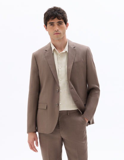 Celio Mens Brown Solid Slim Fit Linen Blazer
