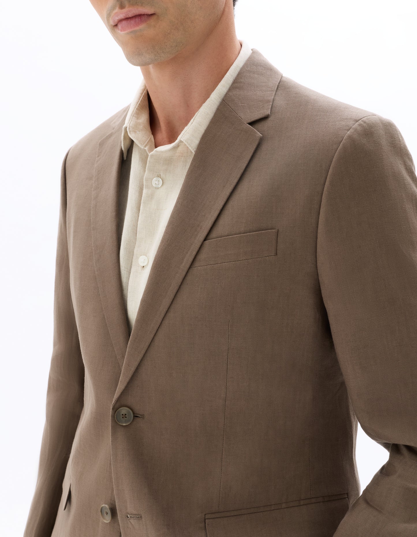 Celio Mens Brown Solid Slim Fit Linen Blazer