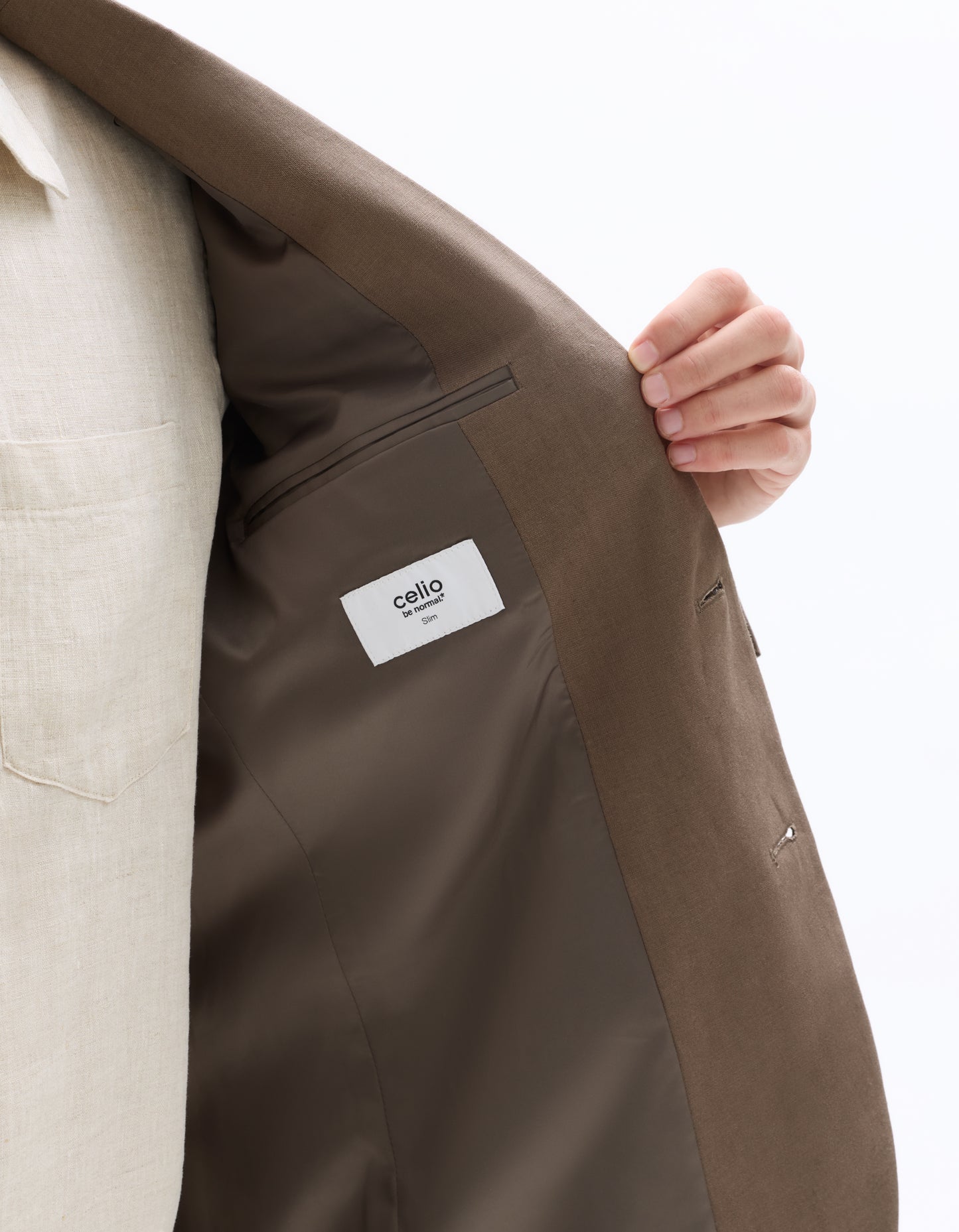 Celio Mens Brown Solid Slim Fit Linen Blazer