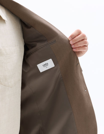 Celio Mens Brown Solid Slim Fit Linen Blazer